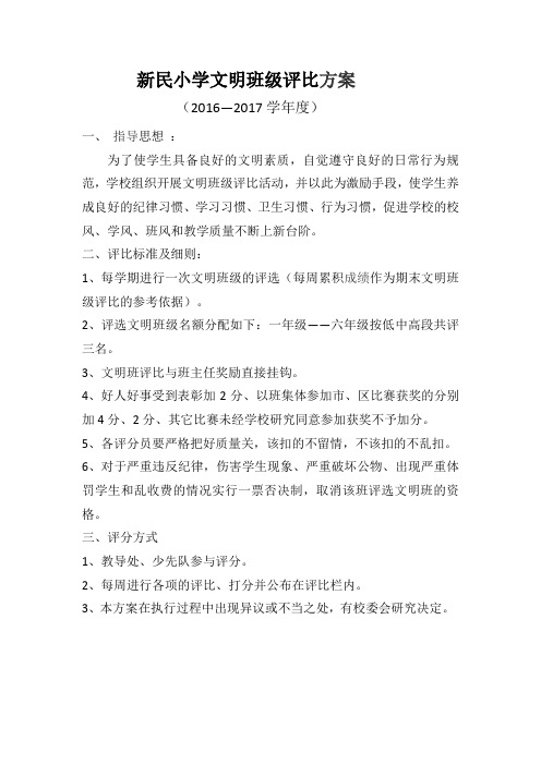 2016—2017文明班级评比方案