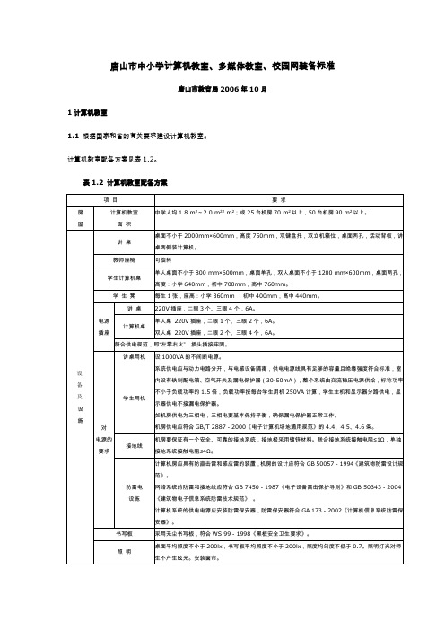 唐山市中小学计算机教室、多媒体教室、校园网装备标准