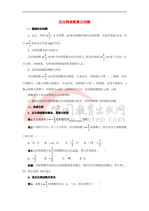 八年级数学下册 11.3 用反比例函数解决问题 反比例函数重点回顾素材 (新版)苏科版