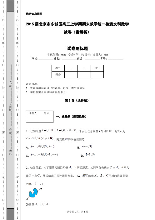 2015届北京市东城区高三上学期期末教学统一检测文科数学试卷(带解析)