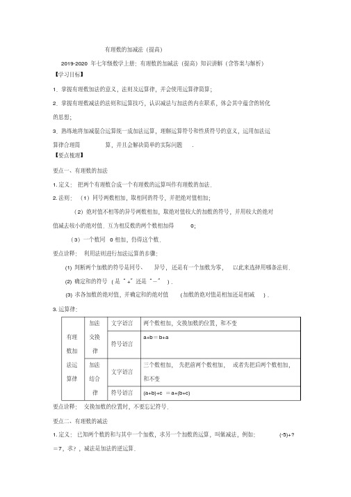 2019-2020年七年级数学上册：有理数的加减法(提高)知识讲解(含答案与解析)