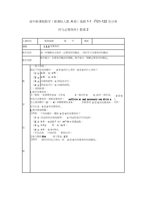 (新课程)高中数学《1.2.1-1.2.2充分条件与必要条件》教案2新人教A版选修1-1