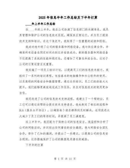 2025年信息半年工作总结及下半年打算（五篇）