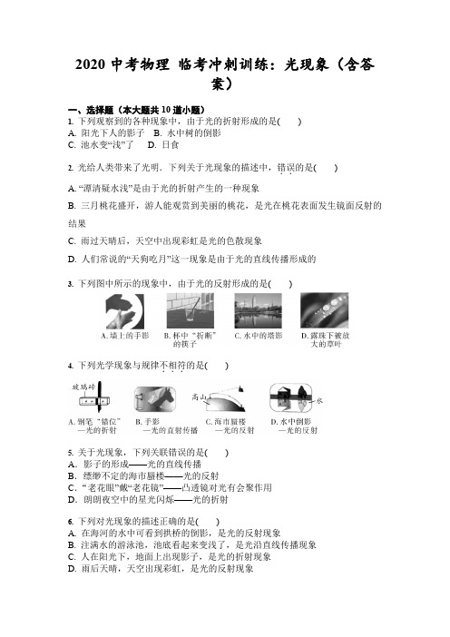 2020中考物理 临考冲刺训练：光现象(含答案)