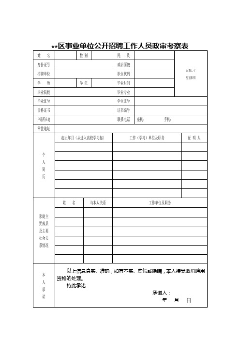 XX区事业单位公开招聘工作人员政审考察表【模板】