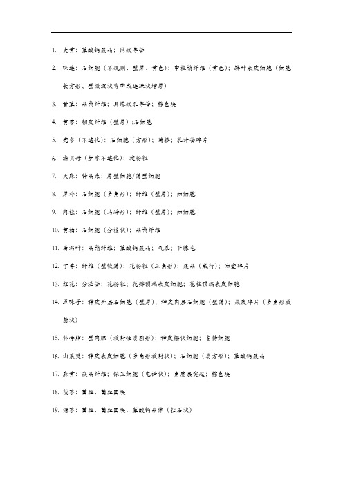 中药鉴定学粉末鉴别点