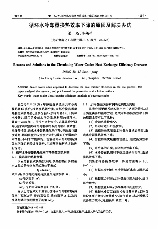 循环水冷却器换热效率下降的原因及解决办法