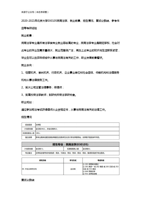 2020-2021年北京大学030105民商法学、就业前景、招生情况、复试分数线、参考书目等考研经验