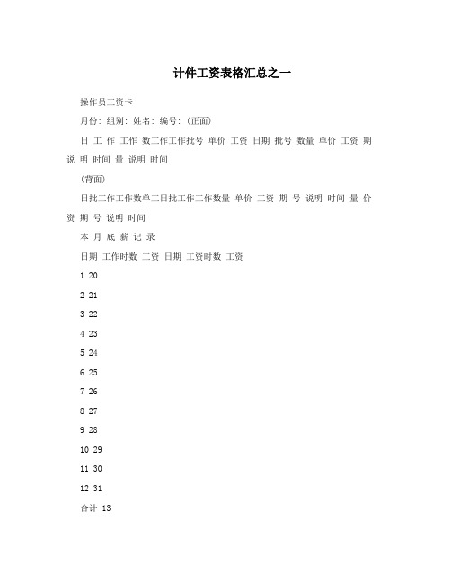 计件工资表格汇总之一