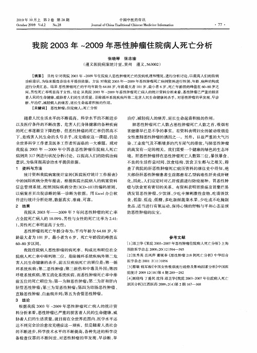 我院2003年～2009年恶性肿瘤住院病人死亡分析
