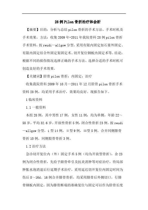 28例Pilon骨折治疗体会析