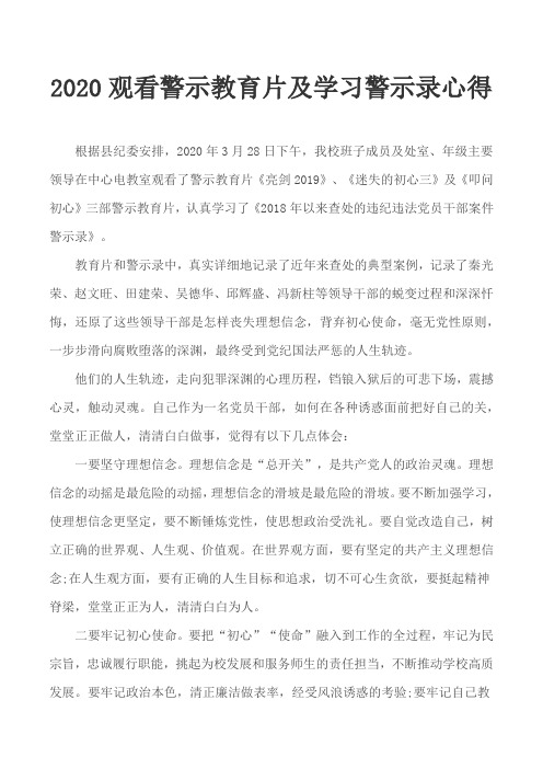 2020观看警示教育片及学习警示录心得