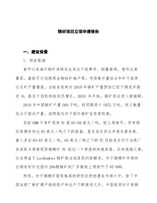 铜材项目立项申请报告