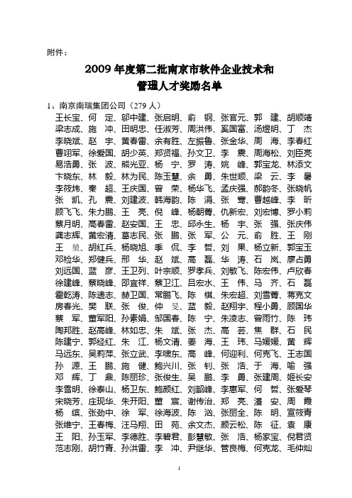 2009年度第二批南京市软件企业技术和