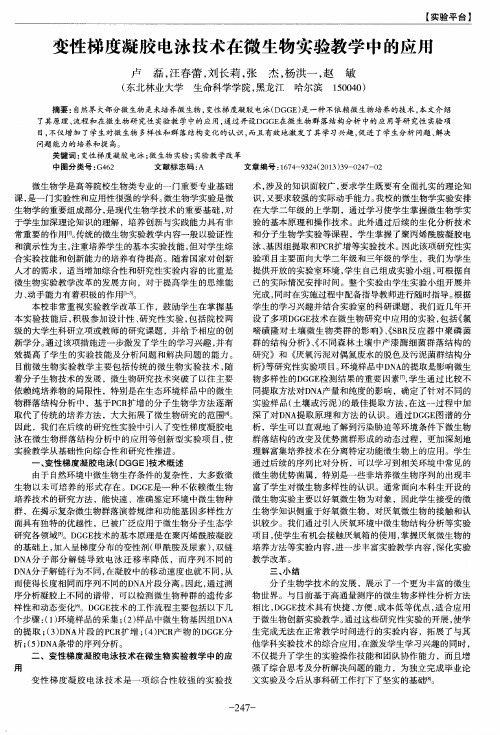 变性梯度凝胶电泳技术在微生物实验教学中的应用
