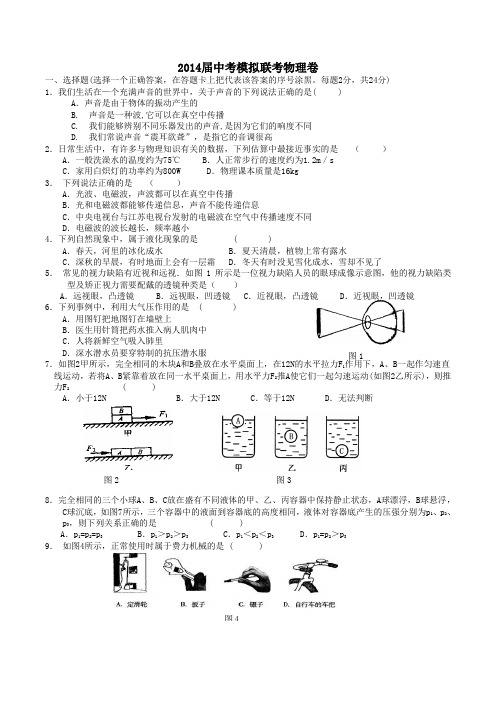 2014届中考模拟(物理试题及答案)