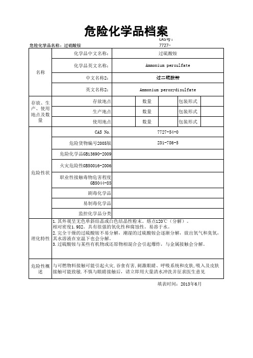 危险化学品档案---过硫酸铵