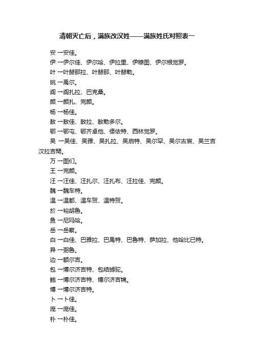 清朝灭亡后，满族改汉姓——满族姓氏对照表一