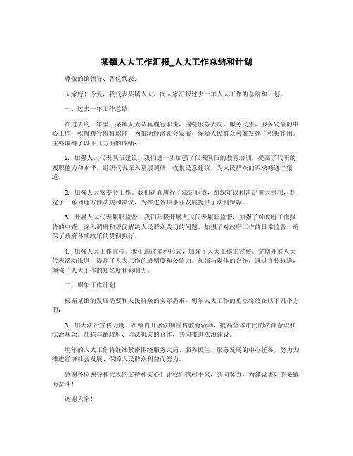 某镇人大工作汇报_人大工作总结和计划