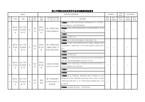8、施工升降机安拆及使用作业活动隐患排查清单