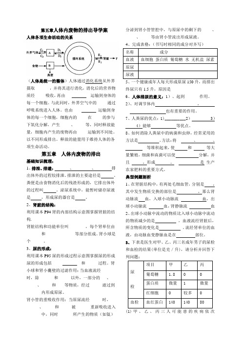 第五章  人体内废物的排出导学案
