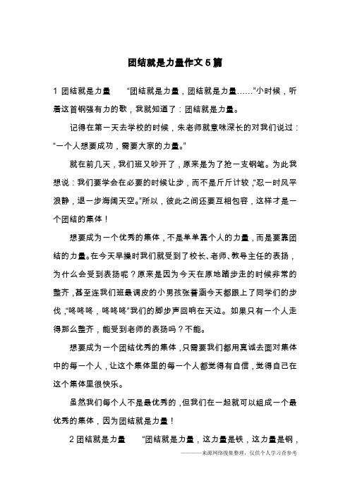 团结就是力量作文5篇