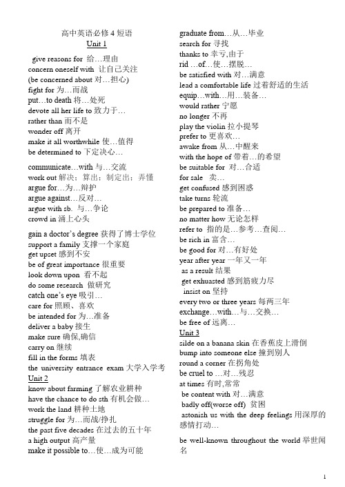 人教版英语必修5词组及重点句子总结