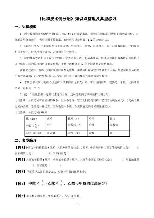 《比和按比例分配》知识点整理及典型练习