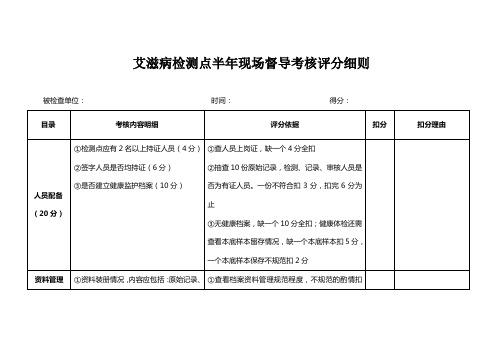 艾滋病检测点半年现场督导考核评分细则 Microsoft Word 文档