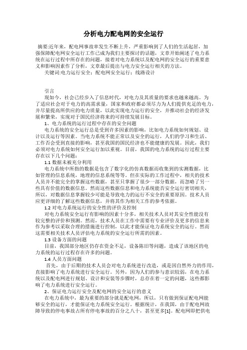 分析电力配电网的安全运行
