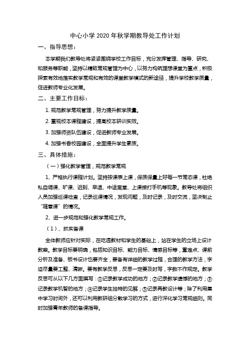 中心小学2020年秋学期教导处工作计划