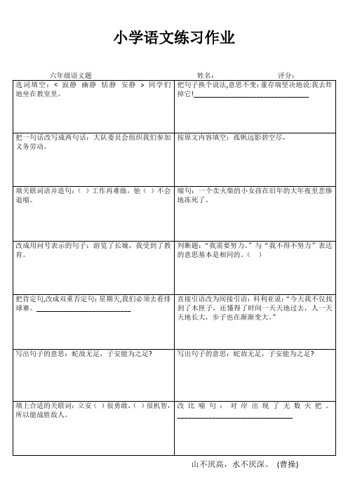 小学六年级语文课堂延伸训练I (74)