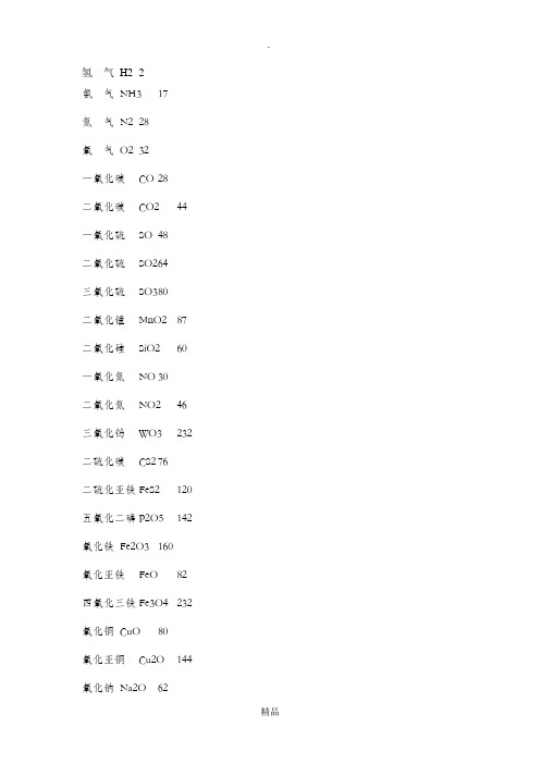 相对分子质量(及常见化合物的相对分子质量)