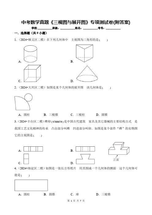 中考数学真题《三视图与展开图》专项测试卷(附答案)