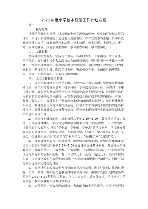 2020年度小学校本研修工作计划方案