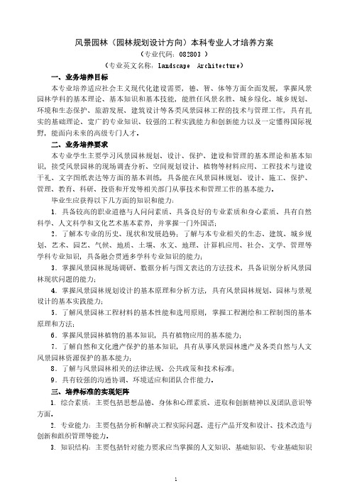 山东建筑大学风景园林 园林规划设计方向 专业人才培养方案