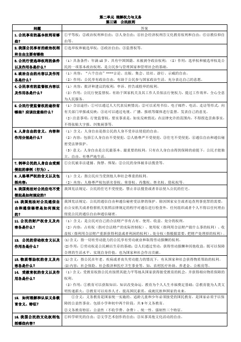 人教版八年级道德与法治下册第二单元重点知识