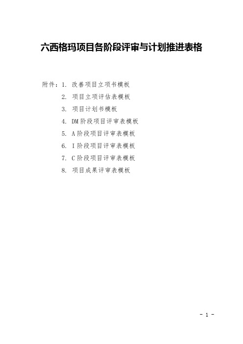 六西格玛项目各阶段评审与计划推进表格