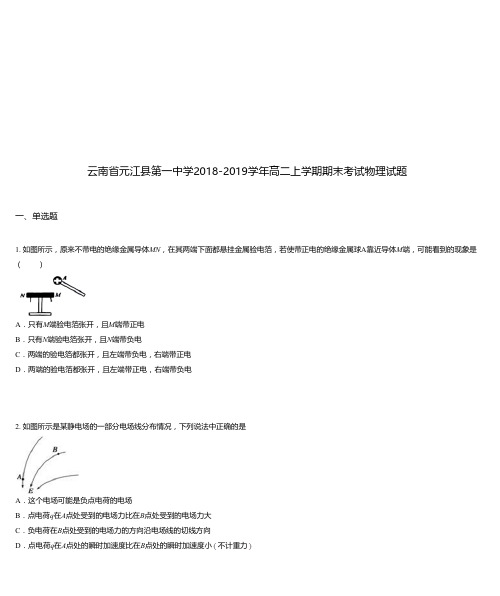 云南省元江县第一中学2018-2019学年高二上学期期末考试物理试题