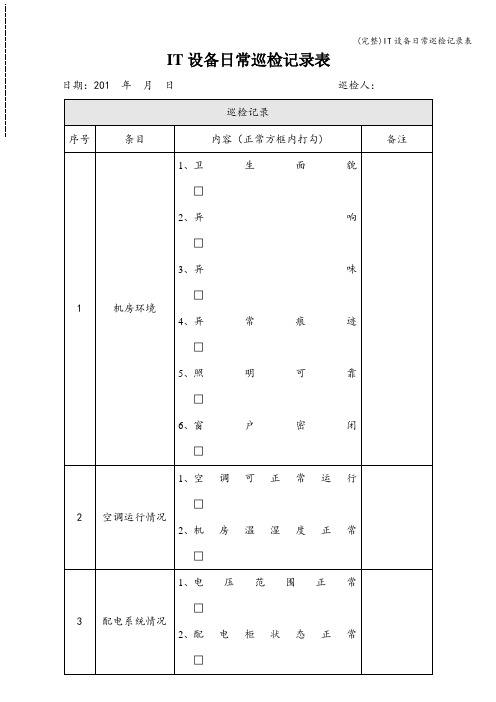 (完整)IT设备日常巡检记录表