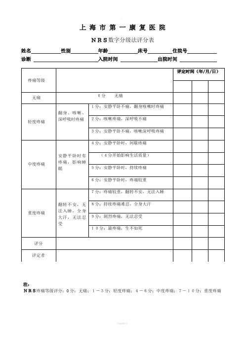 疼痛评定量表