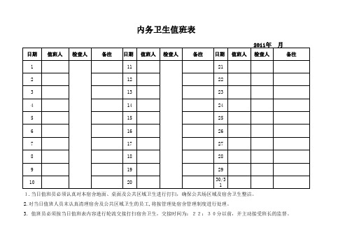 内务卫生值班表
