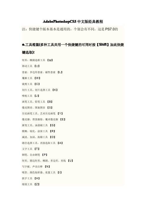 PhotoshopCS3教程常用快捷键