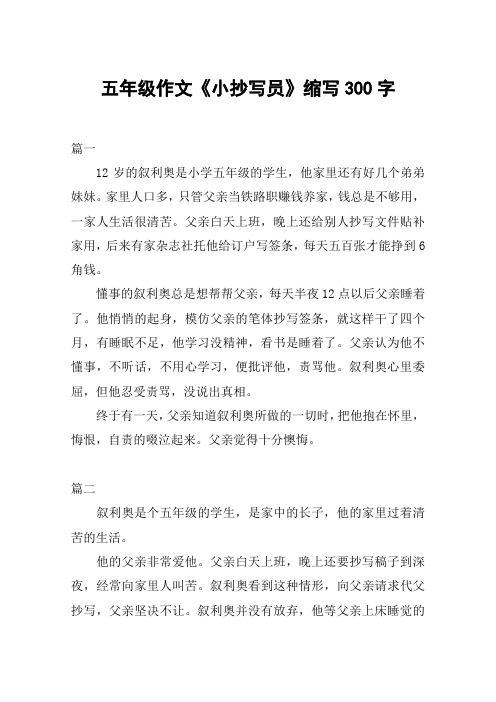 五年级作文《小抄写员》缩写300字