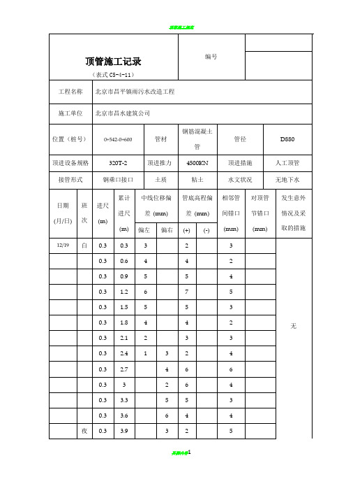 顶管施工记录