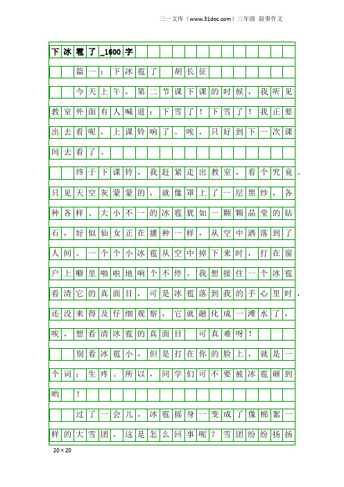 三年级叙事作文：下冰雹了_1600字