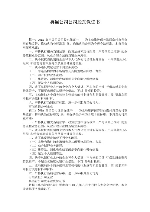 典当公司公司股东保证书