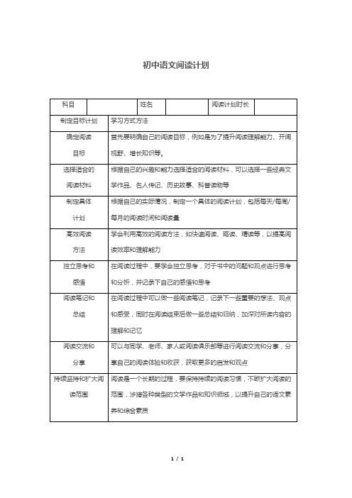 初中语文阅读计划