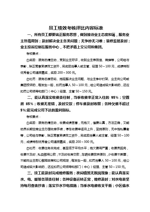 员工绩效考核评比内容标准