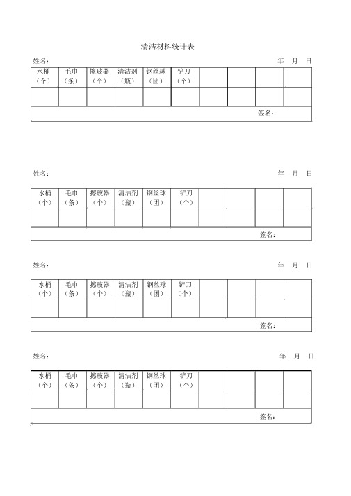 保洁公司清洁材料统计表